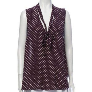 ZIMMERMANN Polka Dot Purple White Tie Neck Sleeveless Office Blouse Top